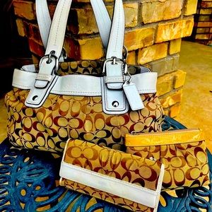 COMBO Package! Authentic Coach Signature Shoulder Satchel Wallet/Coin Purse!